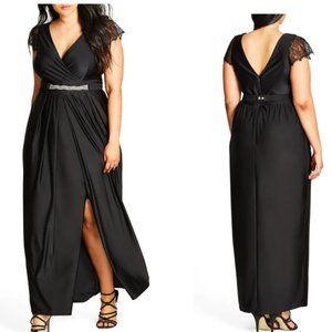 City Chic Drape Maxi Dress Black Stretchy, like Torrid 2X